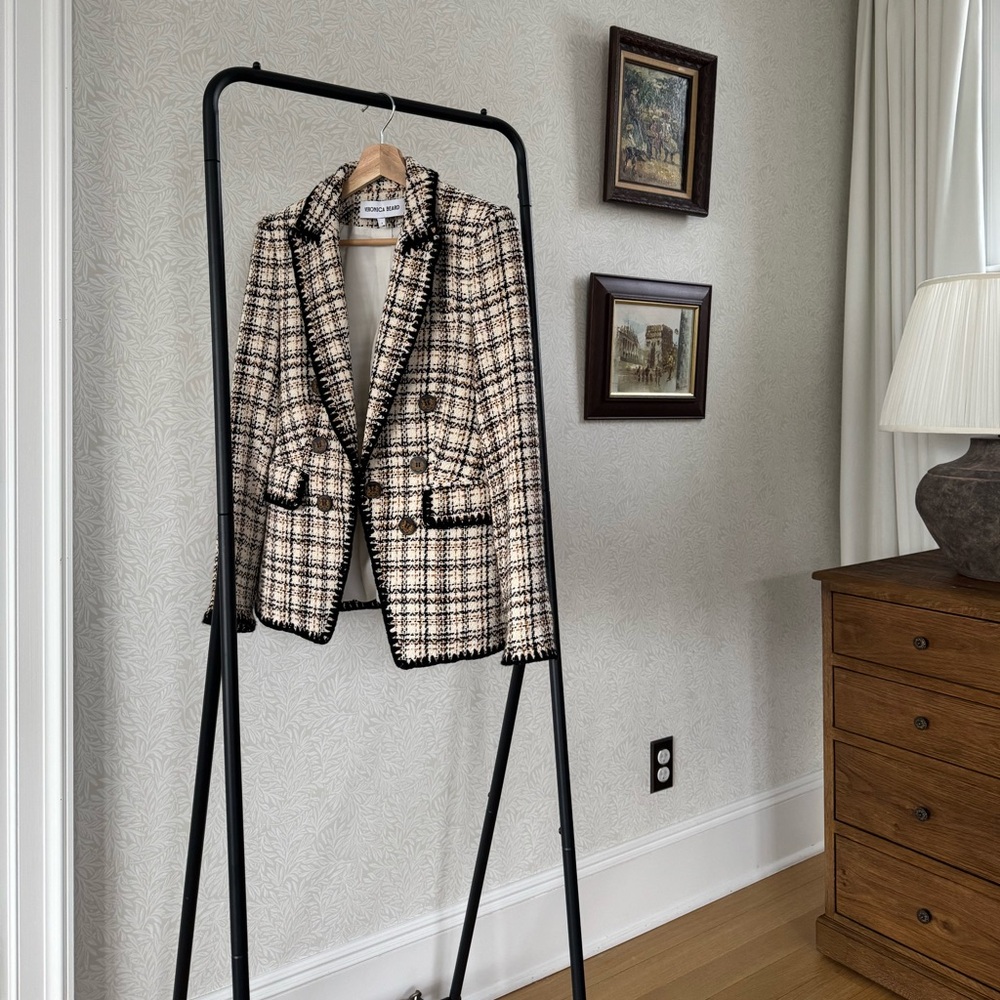 Veronica Beard Black and Cream Plaid Blazer